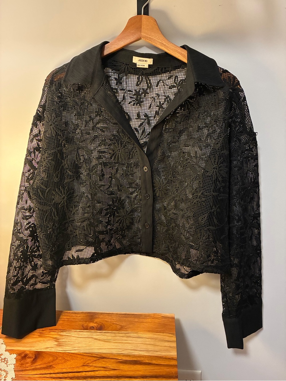 Jason Wu Black Lace Button-Front Blouse